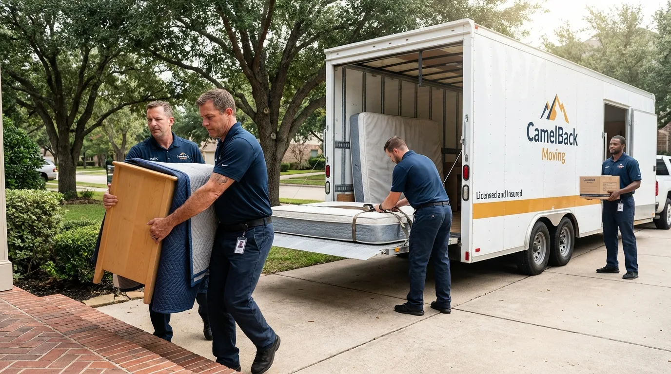 Crew loading residential truck for cross-state move from Florence, WI