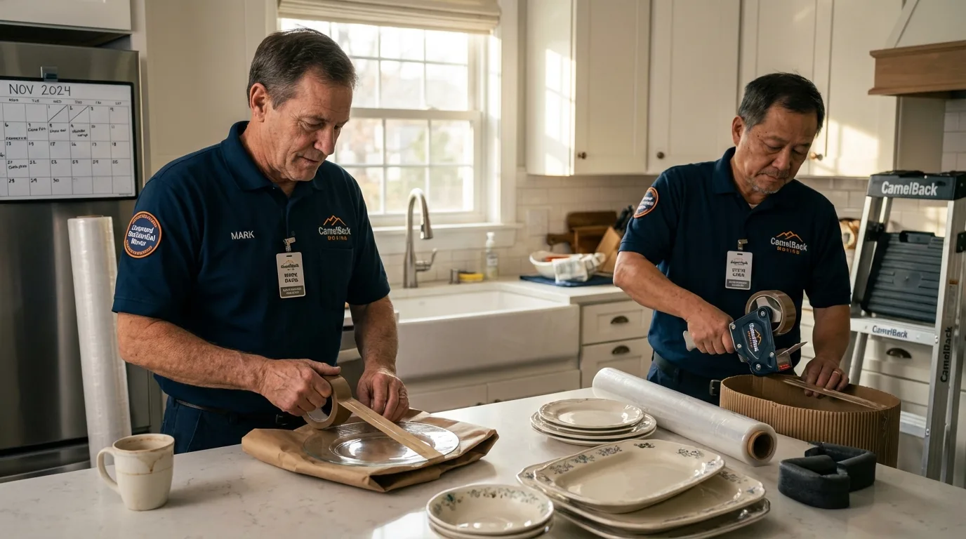 Professional crew packing kitchen dishware in Florence, WI
